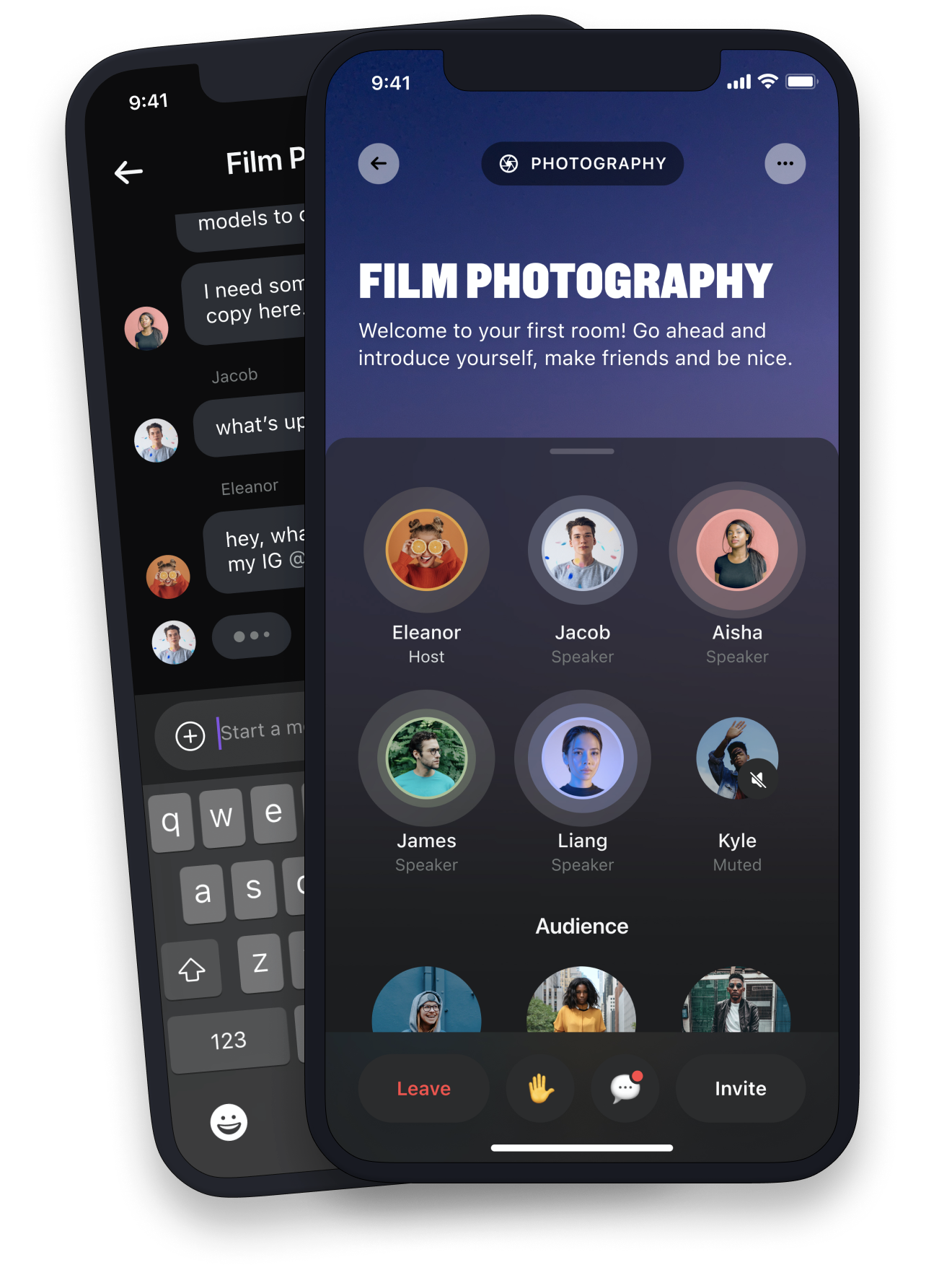 Daisie 2021 photography room welcome and live chat screens on overlapping phones