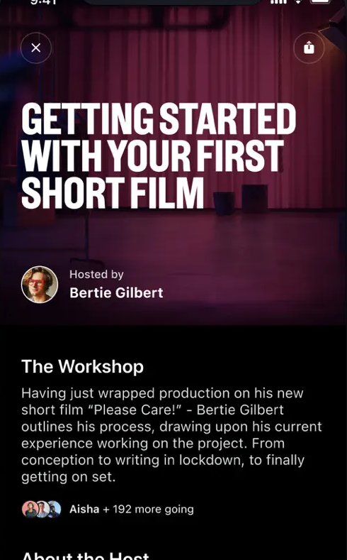 Daisie workshop detail screen for a short-film class, captured from its 2021 App Store listing