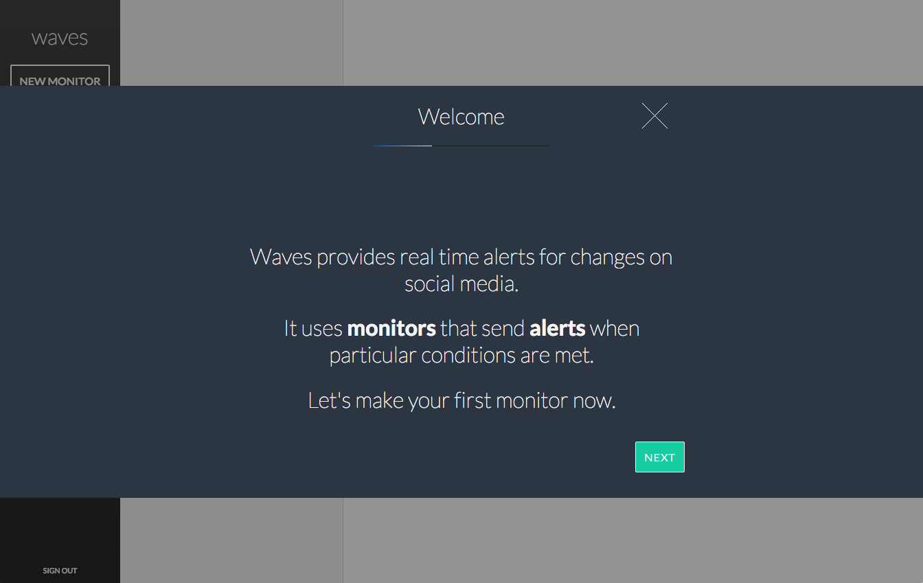 Waves welcome screen introducing monitor setup